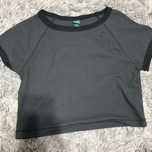 Gray and Black Short Sleeve Crop Top